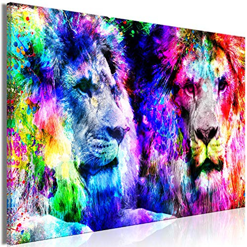 murando - Wandbilder XXL Löwe 120x80 cm 1 tlg - Wand Deko Vlies Leinwand Bilder Groß Wanddeko Wohnzimmer Schlafzimmer Kunstdrucke - Tiere Gesichter Farbflecken bunt Abstrakt g-C-0342-b-a