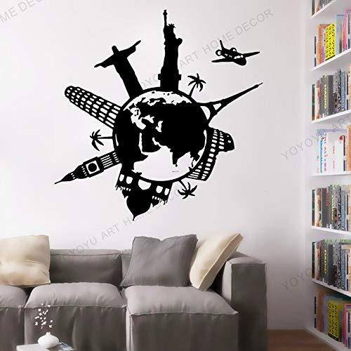 Zdklfm69 Wandtattoos Wandaufkleber Vinyl-Aufkleber Wandtattoo Tapete Weltkarte Reise City Skyline Silhouette Kontinente 103x103cm