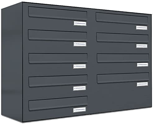 AL Briefkastensysteme 9er Tür/Zaundurchwurfbriefkasten in Anthrazit Grau RAL 7016 9 Fach DIN A4 wetterfest Premium Briefkastenanlage