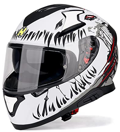 HAX Full Face Motorcycle DOT Approved Helmet with Dual Rear Wing and Pinlock Ready - Lightweight and Durable Motorbike Street Bike Helmet for Adults (Impulse Devour White,S)