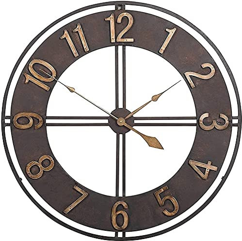 SBTXHJWCGLD 60cm Grande Horloge Murale de Jardin en Métal à Visage Ouvert, Étanche pour Intérieur et Extérieur, Plein Air, Salon