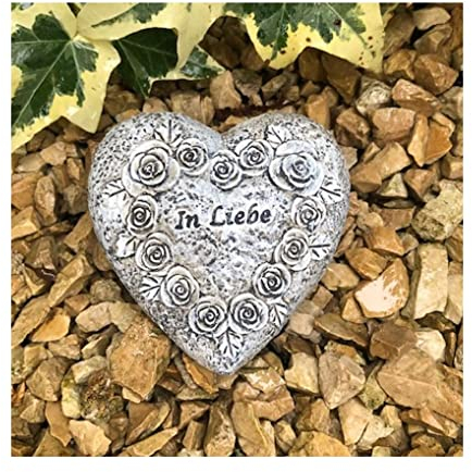 Radami Grabherz Gedenkstein - In Liebe - Grabschmuck Grabdeko Trauerherz 8cm