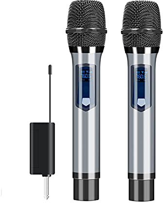 micrófono inalámbrico Micrófono inalámbrico profesional para cantar metal dual. UHF Sistema de micrófono de mano dinámico sin cable, salida de 1/4 y 1/8 (Quantity : Two)