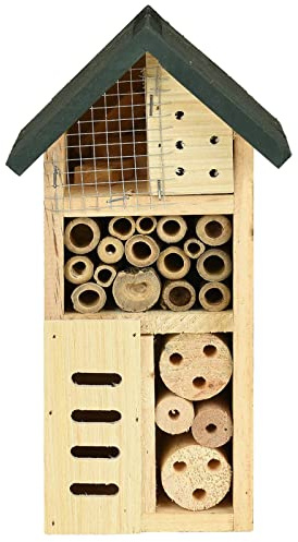 ALBERT AUSTIN Insect Hotel Wooden Insect Bug Hotel House Handcrafted Natural Wood Eco-Sustainable Weather Resistant Bees Butterflies Ladybugs Hanging Nesting Habitat Decorate Garden Gift (1 STOREY)