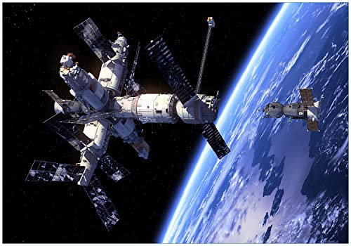 Wallario Vliestapete Fototapete Raumfahrt - Raumstation und Raumschiff im Weltall - Wandtapete Größe: 200 x 140 cm