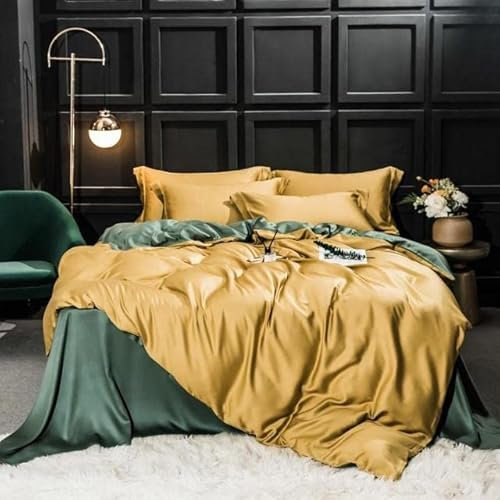 VIRUL Ensemble de literie en Soie Bleu foncé Ensemble de Housse de Couette en Soie Drap Plat Linge de lit Taie d'oreiller