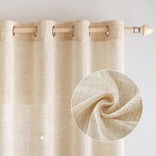 EMEMA Cortinas Visillo de Lino Translucido Moderno Cortina Decoracion Transparente Cruzada para Ventana Sala Cuarto Dormitorio Comedor Cocina Salón 2 Hojas 140x145cm Beige Claro