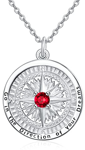 KINGWHYTE Kompass-Halskette mit Geburtsstein-Anhänger aus 925 Sterling Silber, Gehen Sie in die Richtung Ihres Traums, Kompass-Schmuck, Abschlussgeschenke für Frauen, Ehefrau, Freundin