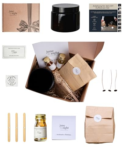 juneBYnight DIY Kerzenherstellung Set mit Sojawachs, Duftöl, Dochten, Kerzenglas, Kerzen ziehen, Candle Making Kit, Duftkerzen Selber Machen Set - 500ml Oud-Samtrose