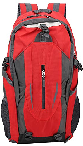 Natudeco 40L Sac à Dos De Randonnée en Nylon Double Sac à Bandoulière Plusieurs Poches Sac à Dos d'escalade Imperméable Portable Voyage Sac à Dos pour Escalade Camping Randonnée Pêche(Rouge)