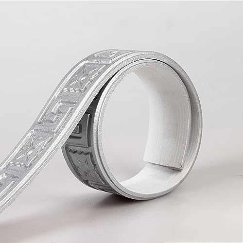 Dostear BordüRe Selbstklebend Kinderzimmer Tapeten Wohnzimmer Wanddeko Badezimmer 3d Fliesenaufkleber Wandleisten 1 - Silber 5 x 300 cm