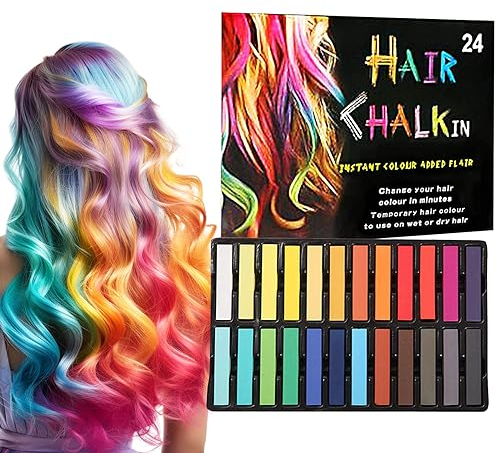 Bizzico Hair Chalk, 24-farbiges Set, Temporäre Haarfarbe, Haar Kreide für Mädchen, für Halloween Cosplay, Metallic & Neonfarben, für trockenes Haar jeder Farbe, einfach anzuwenden und zu entfernen