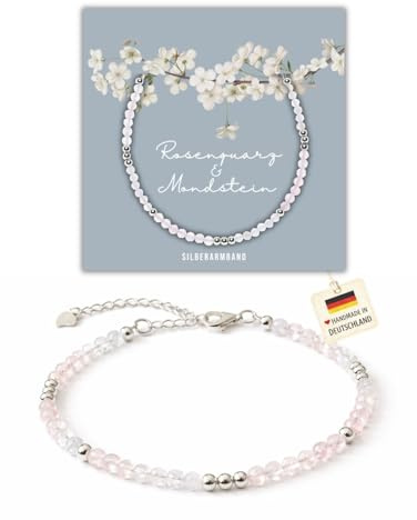 happymaker - Edelstein Perlenarmband mit 925 Sterling Silber oder vergoldeten Perlen, handgefertigt in Deutschland, Geschenkkarte und Geschenkverpackung - Verschluss und Verlängerungskette