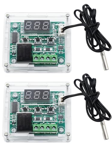 W1209 LED Digital Thermostat RUIZHI 2 Stück W1209 Digitaler Temperaturregler Controller Temperatur Temp Steuerschalter Modul Bord DC 12V -50~110°C mit Wasserdichten Sensor Sonde Heizen/Kühlen