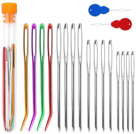 Lotbun 18 pcs Agujas de Ojo Grande, 3 tamaños de Agujas de zurcir, Aguja de Coser a Mano, Aguja de Ojo Grande, Agujas Romas Ojo Grande, Agujas Coser Lana