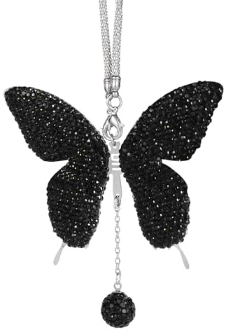Auto Hängezubehör, Elegant Schmetterling Auto Deko Autospiegel Anhänger Strass Ästhetisch Auto-Anhänger für Rückspiegel für Frauen (Schwarz)