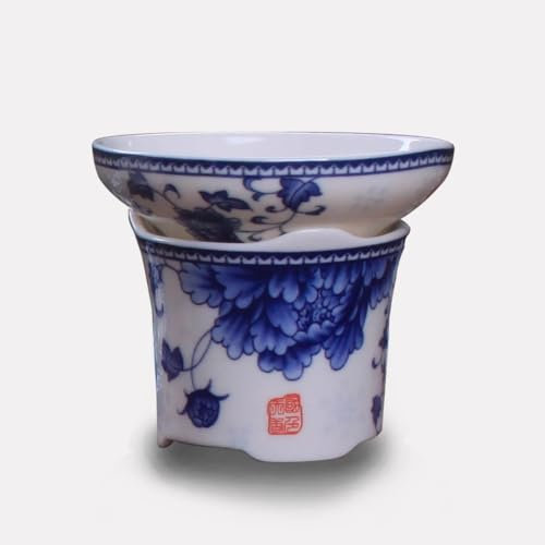 Juego de filtro de té de porcelana azul y blanca, juego de filtro de té de cerámica Kung Fu, filtro de té