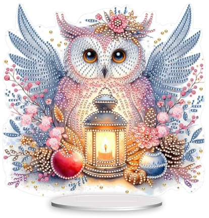 Starnearby DIY Diamond Painting Eule Deko, 5D Diamant Painting Tisch Deko, Diamant Malerei Kunst Set, Ornamente Geschenke für Anfänger Hausgeschenk Deko für Familie (Eule B)