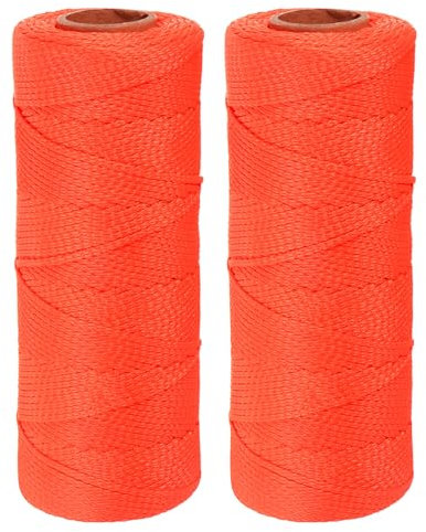 QUARKZMAN 2 Stück Gedrehte Nylon-Maurerschnur 1,5 mm x 500 ft Geflochtene Schnur für Angeln, Gartenarbeit, Basteln, Orange