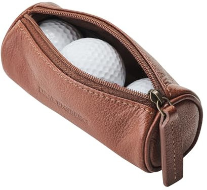 DRAKENSBERG Leder Golfball-Etui 'Birdie', luxuriöse Golfballtasche zur Befestigung an Golftaschen mit Tees-Halterung, für 3 Bälle, Golfspieler - Braun, DR00518