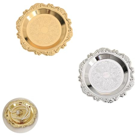 UtySty 2 Stück Ringschale Schmucktablett Schmucktabletts Vintage Metall Aufbewahrung Halter Schale für Ohrringe Halskette Armband Uhr Schlüssel Make-up Tisch Schminktisch Schreibtisch Frauen Geschenke