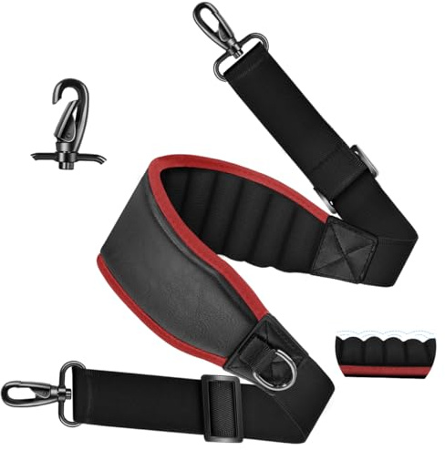 ZINZ Fixed Pad Bag Strap 60 tums bälte med Ultra Cushion Andningsdyna, dubbla justerbara spännen och metallkrokar för D-ringsväskor,Svart röd