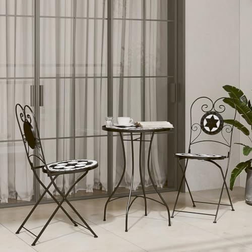 CIADAZ Mosaik-Bistro-Set Schwarz und Weiß Eisen und Keramik, Gartenset Tisch Und Stühle, Balkon Möbel Für Kleinen Balkon, Terrassenmöbel, Balkonset, Balkonmöbel, Möbelsets - 3216354