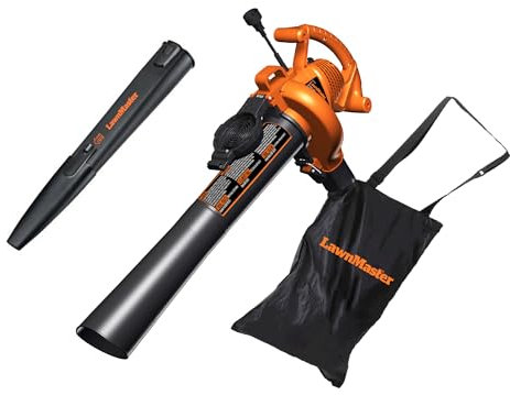 LawnMaster BV1210 12A 2 Speed Electric Vacuum Grinder Blower with Metal Impeller 240MPH 380CFM Mulching Ratio 16:1