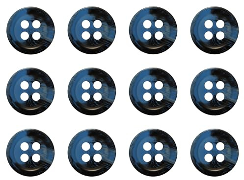 Pack of 12 Blue 11mm Round Faux Horn Sew On Plastic Buttons for Shirts Blouses Flat 4 Holes 18L