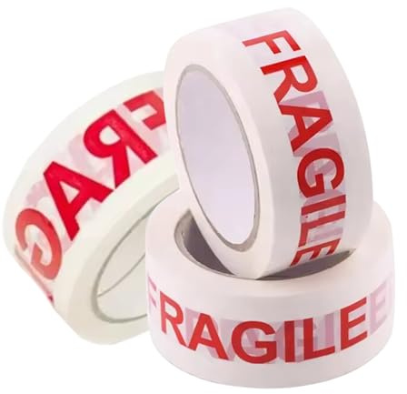 1ABOVE Lot de 3 rouleaux de ruban adhésif Fragile pour emballage 48 mm x 66 m | 54 microns | Idéal comme ruban adhésif transparent pour colis, ruban adhésif d'emballage solide et transparent pour
