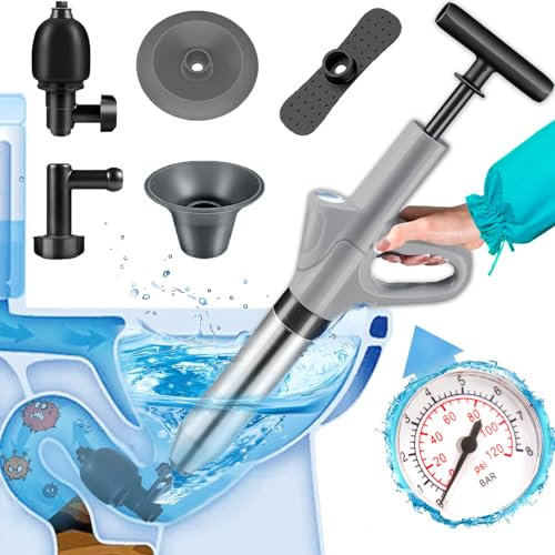 Unclog Toilet Plunger - Drain Clog Remover, High-Pressure Air pump plunger, Drain Blaster with Real-Time Barometer Drain Snake Sink Plunger Plumbing Tools, Toilet unclogger, Plungers for Bathroom