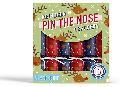 Holly and Ivy Fun Pin The Nose On The Reindeer Christmas Crackers - Game Range - Tray of 6 x 12 Inch - Novelty Family Kids Game, Xmas Dinner Party Celebration