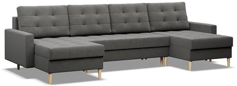 Mebligo - Ecksofa mit Schlaffunktion und 3 Bettkasten ELMA 294x92x140 (BxHxT) Dunkelgrau - Couch U Form, U Sofa Wohnzimmer Sitz mit Bonellfedern, Sofas & Couches, Eckcouch, Eckschlafsofa