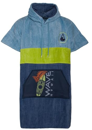 WAVE HAWAII Poncho de baño Kapalua con Capucha, Talla L, 170-200 cm, 100% algodón, Poncho de Surf para Adultos, Toalla de Terciopelo y Rizo con Alta absorción de Agua, Kapalua, L