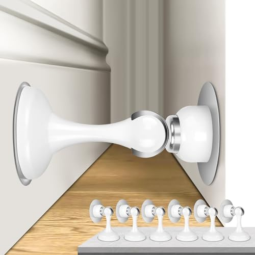 Profasion Magnetische Türstopper 6er Pack, Edelstahl Türstopper für Wand- und Bodenmontage, Türhalter Tür offen halten, ohne Bohren Türstopper mit 3D Klebebändern, Weiß