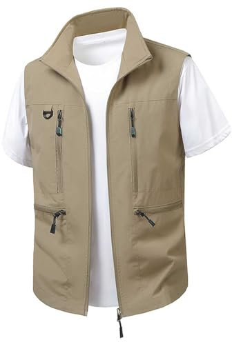 DUHENWU Chaleco de trabajo para hombre con muchos bolsillos, chaleco de pesca para primavera y verano, chaleco ligero para camping, fotografía, chalecos de secado rápido, chaleco de verano informal