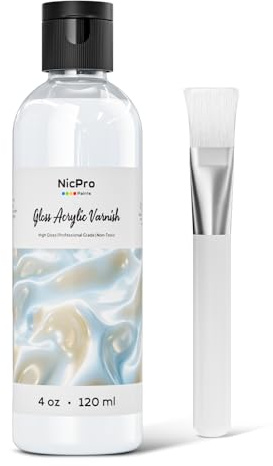 Nicpro Gloss Varnish for Acrylic Painting 4oz, Non-Yellowing, Non-Toxic, Anti-Crazing, Clear Acrylic Varnish for Pro Artist, Hobby Painter on Canvas Artwork, Acrylics Paint, Wood, High Gloss Finish