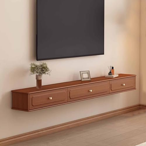 LFONDIGE Meuble TV Mural, Meuble TV Flottant, Meuble TV Couleur Noyer, Console multimédia en Bois Massif, Meuble de Rangement Mural multimédia (160 cm/63 Pouces)