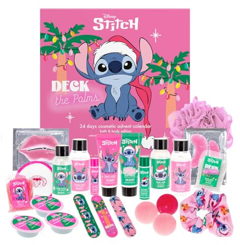 MAD Beauty – Disney STITCH Adventskalender mit 24 Kosmetik Produkten, Wellness Adventskalender für Frauen & Mädchen mit Gesichtsmaske, Bodylotion, Haargummi, Nagelfeile – Weihnachtskalender Beauty