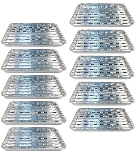 GRIRIW Teglie in Alluminio Perforate Per Barbecue, Contenitori Usa e Getta Resistenti Ad Alte Temperature, Set Da 10 Pezzi Per Cucina, Campeggio e Grigliate All’aperto