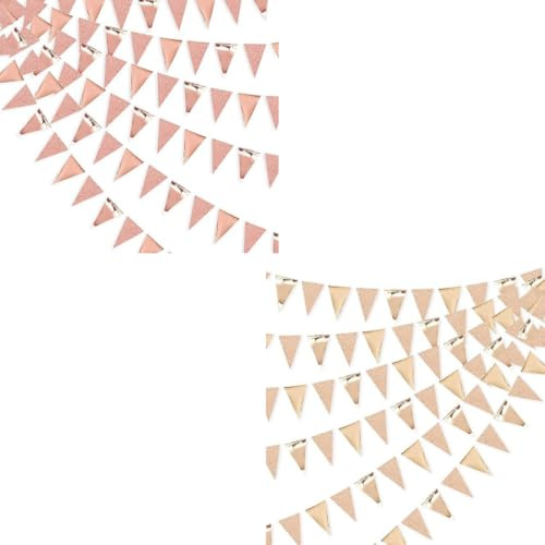 Bandierine Triangolari, Feste festone Striscione Bandiere Ghirlanda Decorazioni, per Compleanno, Festa Nozze, Interne Esterna Decorazione, Oro Rosa + Champagne