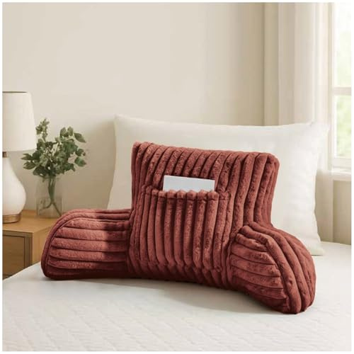 GC GAVENO CAVAILIA Reading Pillow For Adults With Arms | Faux Fur Fleece Cuddle Cushion Pocket 38cm Cozy Lumbar Support Cushion For Backrest | Neck Sitting Up In Bed Sofas Chair Cushions, Rust