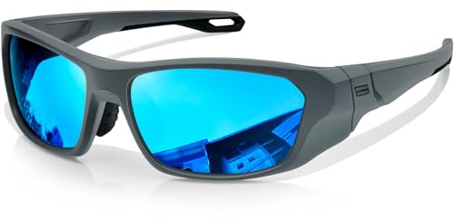 KANASTAL Cykelglasögon Herr Dam Polariserade Sportglasögon UV400 Skydd Sport Solglasögon för Fiske Löpning Klättring Golf Vandring Grå Bågar Blå Glas