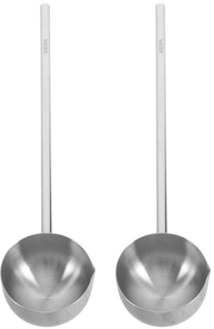 NOLITOY Lot de 2 Mini Louches à Huile en Acier Inoxydable 304 avec Longue Poignée Cuillères de Service Compactes Cuisine Maison et Professionnelle Versement Précis D’Huile Usage