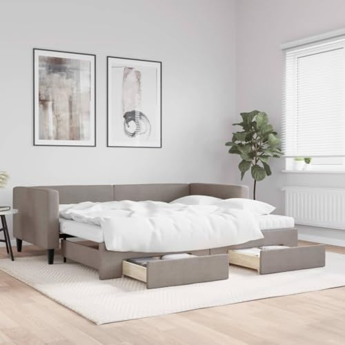 Frdhee Hochbett Tagesbett,Tagesbett Ausziehbar mit Schubladen Taupe 90x200 cm Stoff,Hochbett für Schlafzimmer Gästezimmer