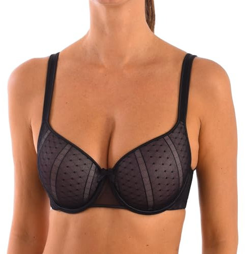 Selene, Reggiseno Donna con Ferretto e Coppe Imbottite, Decoro in Pizzo Bicolore, Collezione Nicole, Colore Nero, Taglia 7C