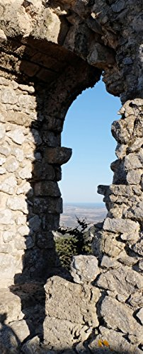 Melis-Folienwerkstatt Tür-tapete Tür-Poster selbstklebend – Stein-Tor auf Burg mit Fern-Blick Burg-Ruine – 90x205cm - Foto-tapete Tür-Folie – T00006-3-teilig