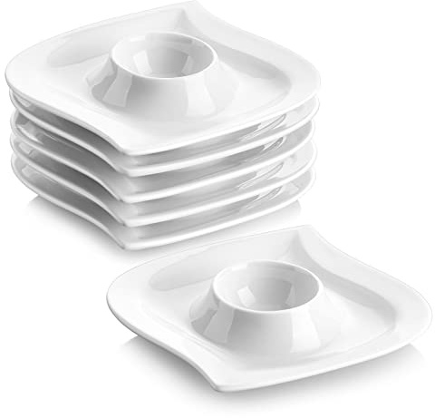 MALACASA, Elvira Series 6 Piece Porcelain Egg Cup Holder White