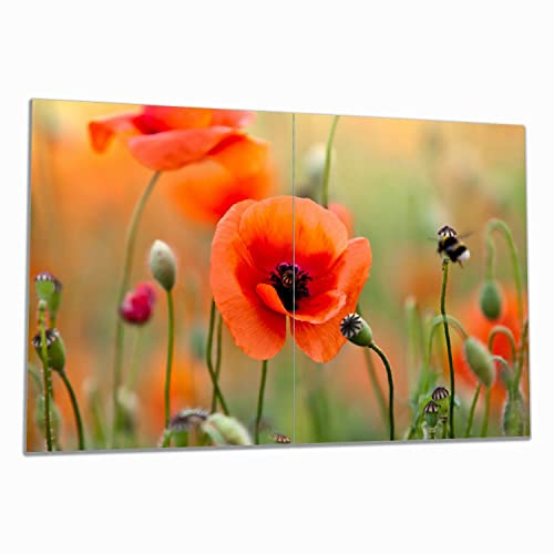 Wallario Herdabdeckplatte/Spritzschutz aus Glas, 2-teilig, 80x52cm, für Ceran- und Induktionsherde, Mohnblumenblüten
