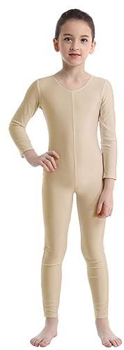 dPois Mädchen Ballettanzug Langarm Ballett Trikot Tanz Trikot Leotard Kinder Ganzkörperanzug Jumpsuit Lang Turnanzug Gymnastikanzug Overall Nude 140-152